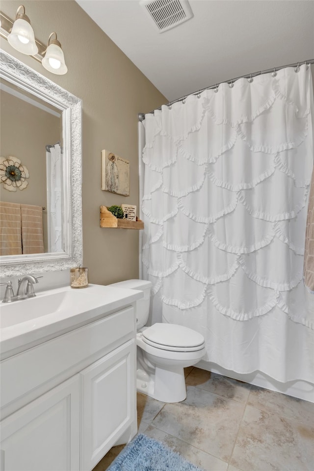 9012 Terrel St, Lantana, TX 76226 - bathroom with toilet, vanity, tile patterned floors, and a shower with curtain