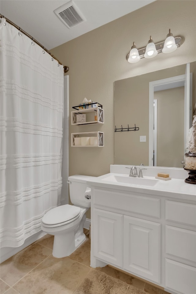 9012 Terrel St, Lantana, TX 76226 - full bath with tile patterned flooring, toilet, vanity, and a shower with shower curtain