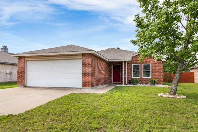 8308 Montecito Dr, Denton, TX 76210 - ranch-style house featuring concrete driveway, a garage, and brick siding