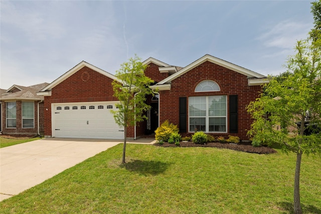 10617 Big Oak Dr, Fort Worth, TX 76131 - view of front of house with an attached garage, brick siding, driveway, and a front lawn