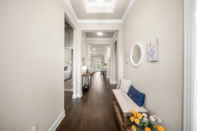 481 Washington Ave, Waxahachie, TX 75165 - hall with dark wood-style floors, ornamental molding, and baseboards