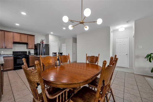 2336 Bermont Red Ln, Fort Worth, TX 76131 - dining area with light tile patterned floors, a chandelier, recessed lighting, and baseboards