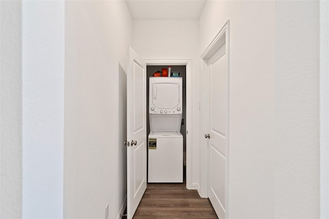 1413 Horizon Way, Northlake, TX 76247 - laundry area featuring stacked washer and clothes dryer and dark wood-style floors