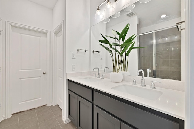 1413 Horizon Way, Northlake, TX 76247 - full bath with double vanity, tile patterned floors, and a shower stall