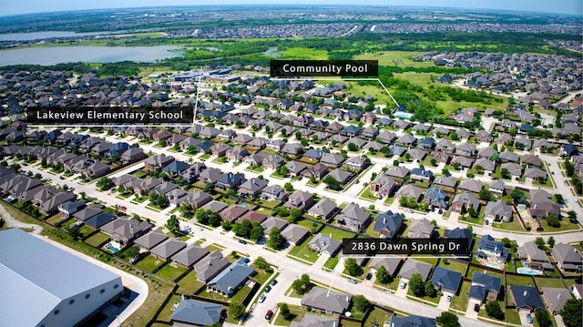 2836 Dawn Spring Dr, Little Elm, TX 75068 - aerial overview of property's location featuring a large body of water and nearby suburban area