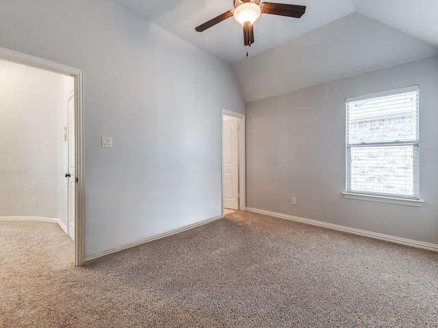 114 Crestbrook Dr, Rockwall, TX 75087 - empty room featuring vaulted ceiling, carpet flooring, ceiling fan, and baseboards
