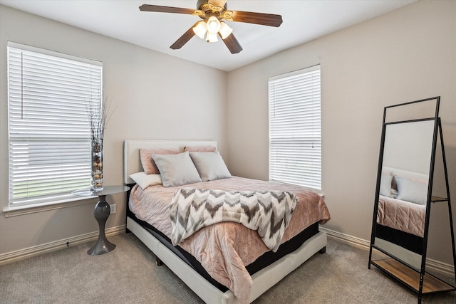 10601 Los Rios Dr, Fort Worth, TX 76179 - bedroom with baseboards, multiple windows, carpet flooring, and a ceiling fan