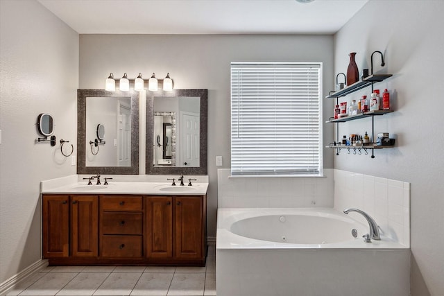 10601 Los Rios Dr, Fort Worth, TX 76179 - full bathroom with a tub with jets, tile patterned flooring, and double vanity