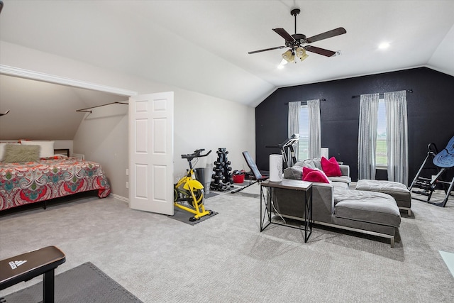 10601 Los Rios Dr, Fort Worth, TX 76179 - carpeted bedroom featuring lofted ceiling, ceiling fan, and baseboards