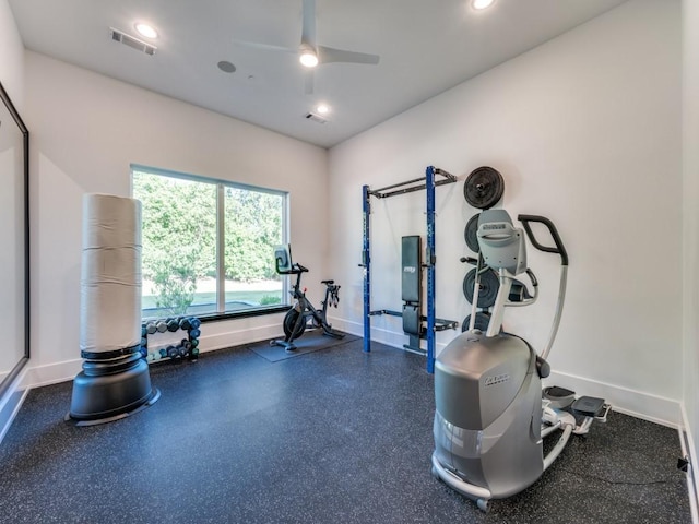 620 Redwood Creek Dr, Fairview, TX 75069 - exercise room featuring baseboards, ceiling fan, and recessed lighting