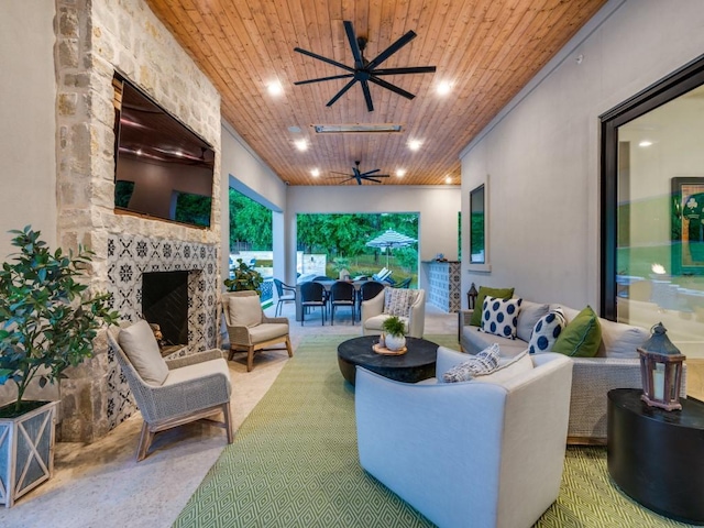 620 Redwood Creek Dr, Fairview, TX 75069 - view of patio / terrace with ceiling fan, an outdoor living space with a fireplace, and outdoor dining area