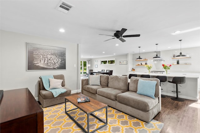 9031 Fringewood Dr, Dallas, TX 75228 - living area with wood finished floors, recessed lighting, and ceiling fan
