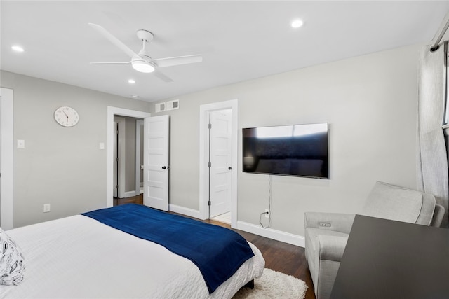 9031 Fringewood Dr, Dallas, TX 75228 - bedroom featuring wood finished floors, recessed lighting, baseboards, and ceiling fan