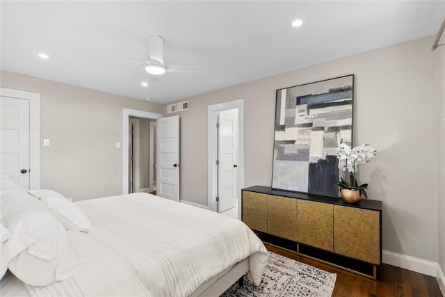 9031 Fringewood Dr, Dallas, TX 75228 - bedroom featuring wood finished floors, recessed lighting, and a ceiling fan