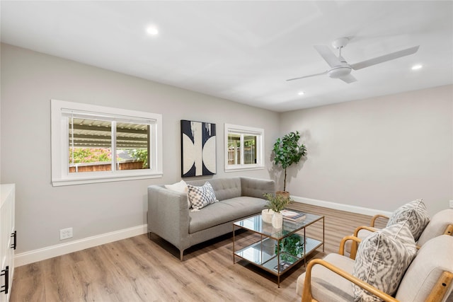9031 Fringewood Dr, Dallas, TX 75228 - living area featuring light wood-type flooring, recessed lighting, and a ceiling fan
