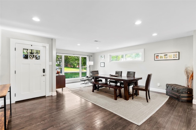 9031 Fringewood Dr, Dallas, TX 75228 - dining room with dark wood-style flooring, recessed lighting, and baseboards