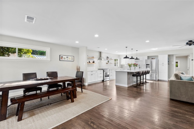 9031 Fringewood Dr, Dallas, TX 75228 - office featuring recessed lighting, dark wood-style floors, and ceiling fan