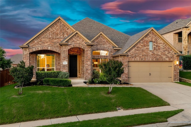604 Carnaby Ct, Roanoke, TX 76262 - french provincial home featuring brick siding, driveway, an attached garage, and roof with shingles