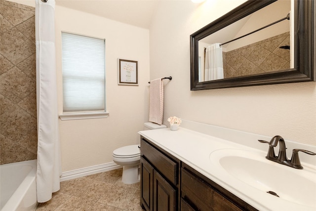 604 Carnaby Ct, Roanoke, TX 76262 - full bath featuring baseboards, toilet, vanity, and shower / bathtub combination with curtain