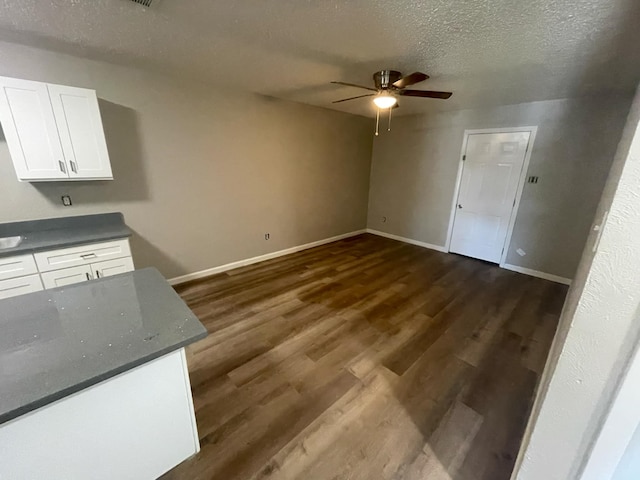 236 Ezekial Ave, Dallas, TX 75217 - unfurnished living room with a ceiling fan, a textured ceiling, dark wood-style floors, and baseboards
