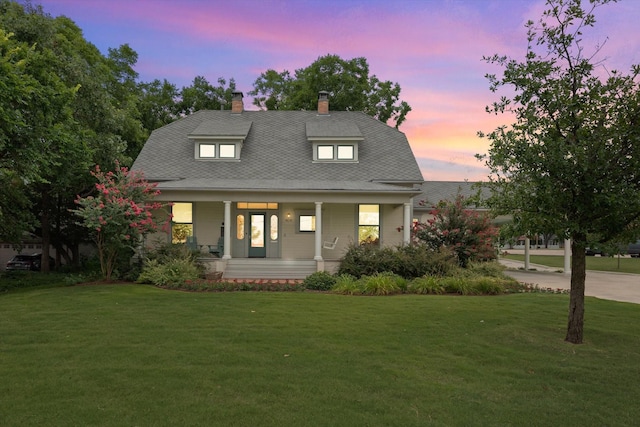 404 E Wall St, Grapevine, TX 76051 - view of front of home featuring a lawn, covered porch, a chimney, and concrete driveway
