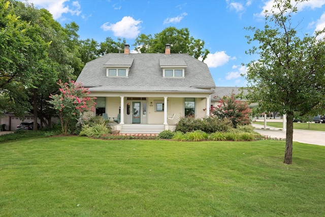 404 E Wall St, Grapevine, TX 76051 - colonial inspired home featuring a porch, a front lawn, a chimney, a gambrel roof, and concrete driveway