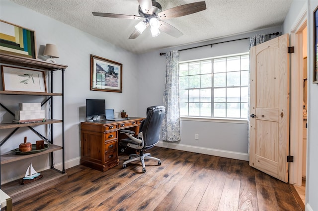 309 Westpark Dr N, Mckinney, TX 75071 - office space with a textured ceiling, wood-type flooring, a ceiling fan, and baseboards