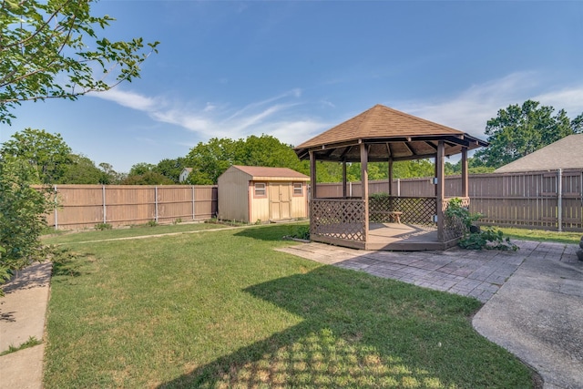 3506 Carla Dr, Rowlett, TX 75088 - view of yard featuring a gazebo, a storage unit, an outdoor structure, and a patio area