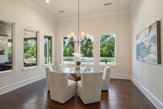 2012 Honey Ln, Celina, TX 75009 - dining room with plenty of natural light, dark wood-type flooring, crown molding, and a chandelier