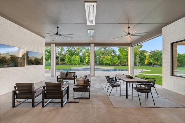 2012 Honey Ln, Celina, TX 75009 - view of patio / terrace with a ceiling fan, outdoor lounge area, and an outdoor pool