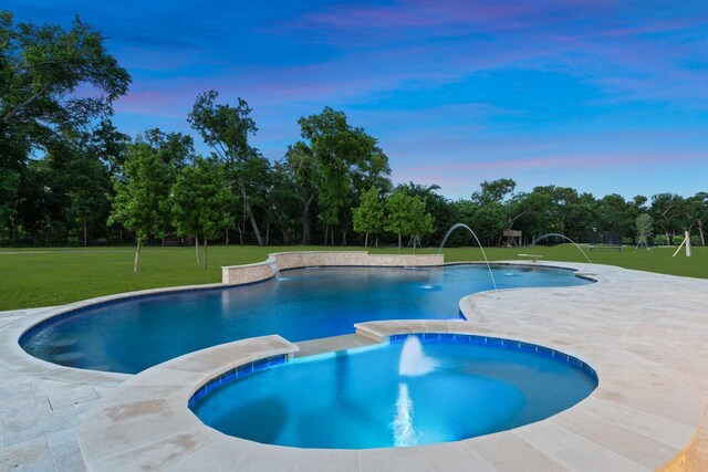 2012 Honey Ln, Celina, TX 75009 - view of swimming pool with a yard, a pool with connected hot tub, view of scattered trees, and a patio area