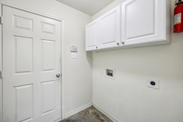 8808 Eastwood Ave, Cross Roads, TX 76227 - washroom with hookup for an electric dryer, cabinet space, hookup for a washing machine, and baseboards