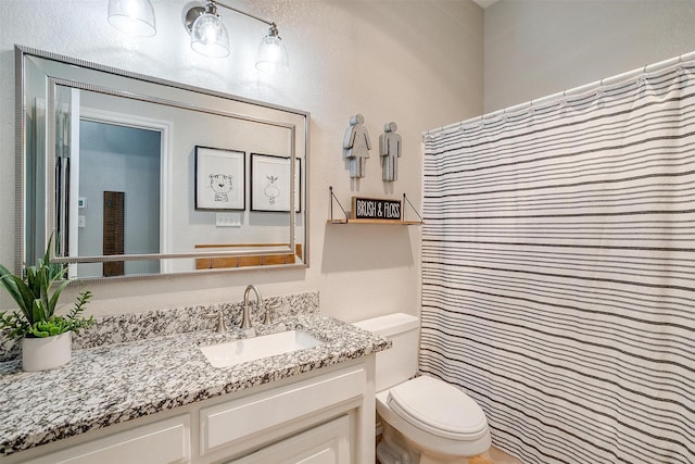 725 Bluebird St, Fort Worth, TX 76140 - full bathroom with vanity, toilet, and a shower with shower curtain