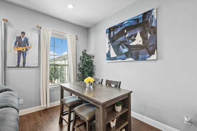 1946 Bel Air Dr, Arlington, TX 76010 - dining area with baseboards, dark wood-style flooring, and recessed lighting