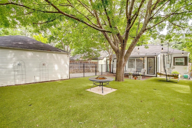 4016 El Campo Ave, Fort Worth, TX 76107 - view of yard featuring an outdoor fire pit and a patio area