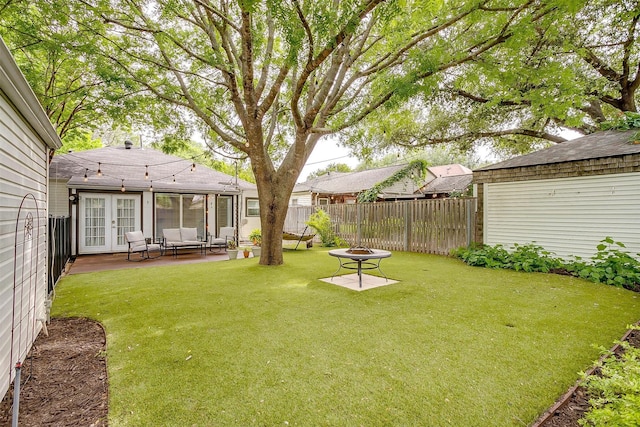 4016 El Campo Ave, Fort Worth, TX 76107 - view of yard with french doors, an outdoor fire pit, and a patio area