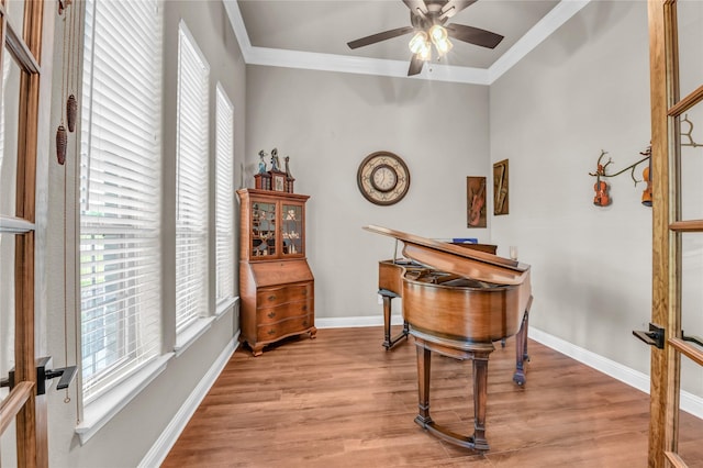 221 Greene Rd, Weatherford, TX 76087 - office featuring ornamental molding, a ceiling fan, light wood-style flooring, and baseboards