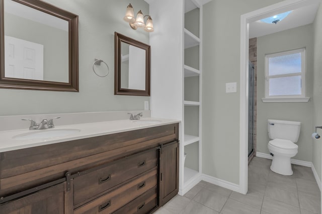1507 Linda St, Bowie, TX 76230 - full bathroom with toilet, double vanity, tile patterned floors, a shower, and baseboards