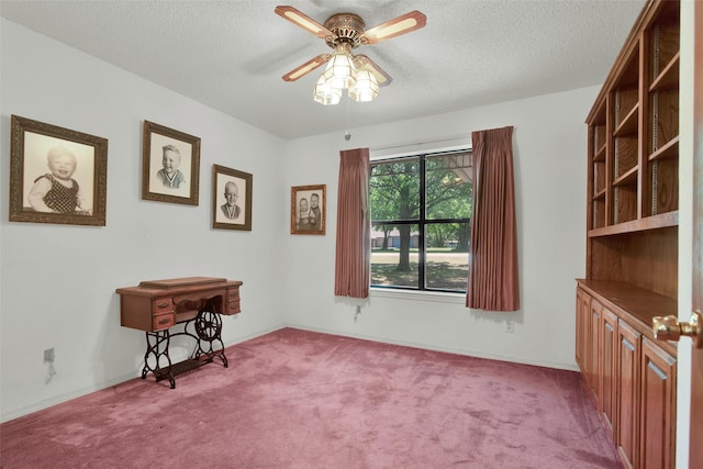 67 Melrose Cir, Denison, TX 75020 - sitting room with carpet flooring, ceiling fan, a textured ceiling, and baseboards