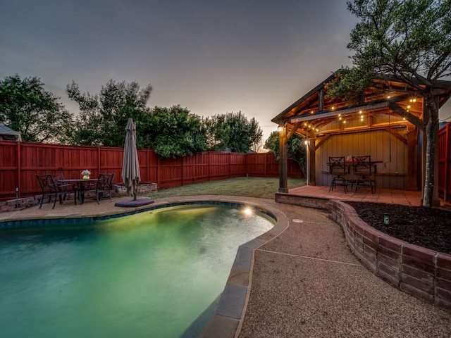 view of pool with a patio area and outdoor dining area