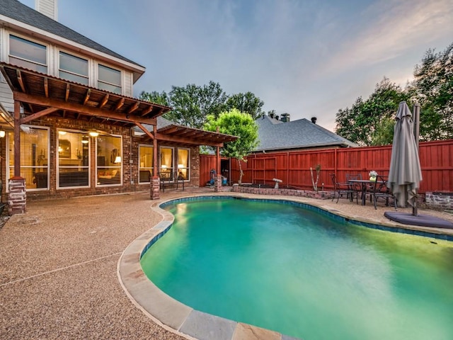 view of swimming pool featuring a patio and a fenced backyard