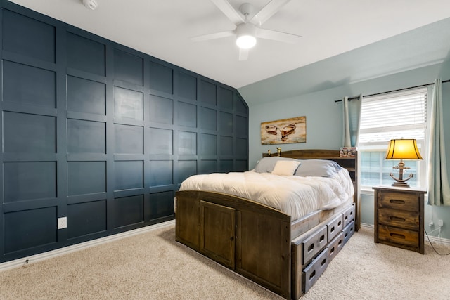 1417 Shenandoah Dr, Mckinney, TX 75071 - bedroom with light colored carpet, a decorative wall, vaulted ceiling, and a ceiling fan