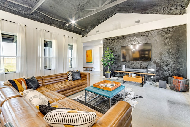 1841 Rs County Road 1402, Point, TX 75472 - living area with concrete flooring and lofted ceiling