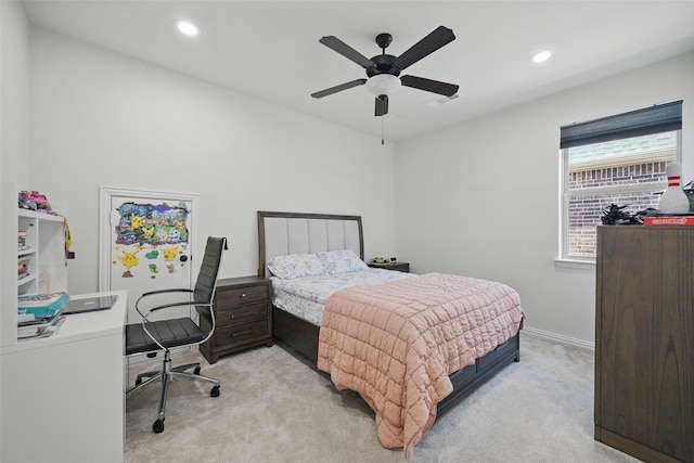 3604 Mendocino Trl, Mckinney, TX 75070 - bedroom with light carpet, an office area, recessed lighting, a ceiling fan, and baseboards