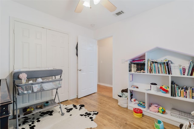 1003 E Burnett St, Ennis, TX 75119 - game room featuring wood finished floors and a ceiling fan