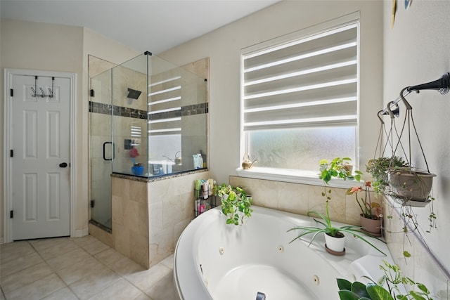 14766 Daneway Dr, Frisco, TX 75035 - bathroom with a stall shower, a tub with jets, and tile patterned floors
