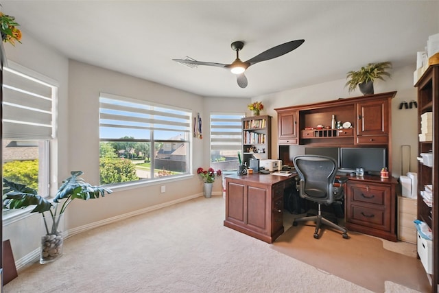 14766 Daneway Dr, Frisco, TX 75035 - office with ceiling fan, light carpet, and baseboards