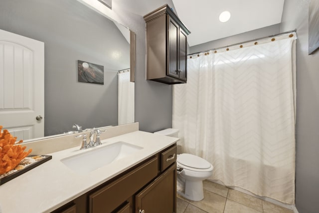 201 E St, Josephine, TX 75173 - full bathroom with tile patterned flooring, toilet, vanity, and shower / bath combination with curtain