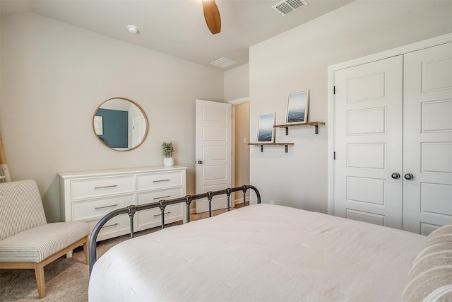 bedroom with a closet and a ceiling fan