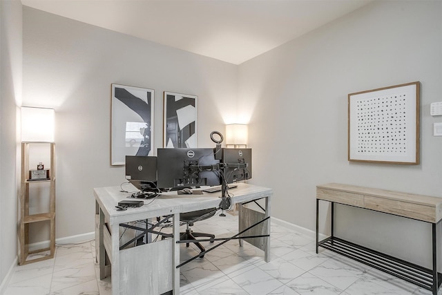 office with light marble finish flooring and baseboards